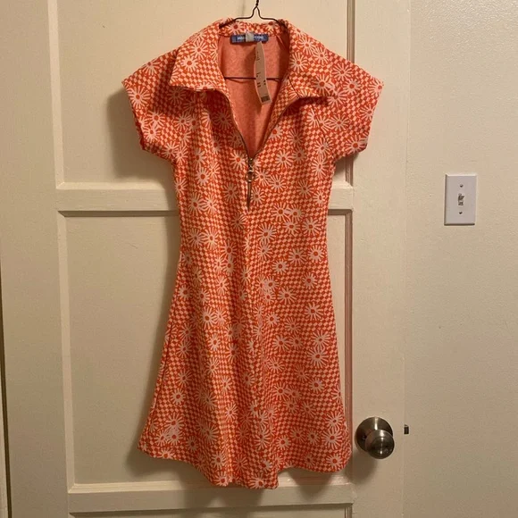 open lace back dress Groovy Retro 70s Hippie Floral Sleeveless A-Line Dress S